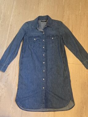LAUREN Ralph Lauren Black Label Button Snap Down Blue Denim Shirt Dress